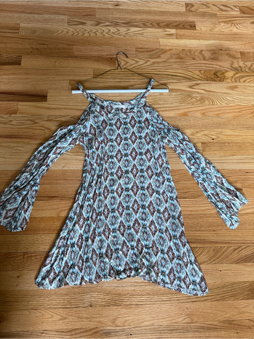 Millau Blue and Brown Geometric Cold-Shoulder Mini Dress
